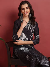 Polyester Floral Black Indian Ethnic-PKSKD2417